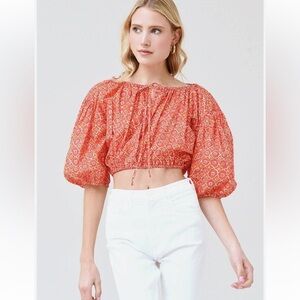 Ciao Lucia | Cottagecore Peasant Cowgirl Cropped Peasant Top  | S